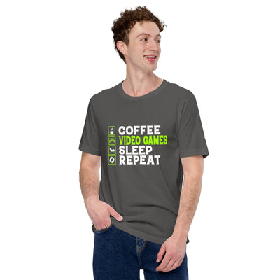 Coffee, Video Games, Sleep, Repeat Unisex t-shirt