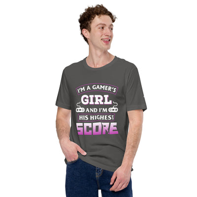 I am a Gamer's Girl, I'm his Greatest Achievement Purple edition - Unisex t-shirt