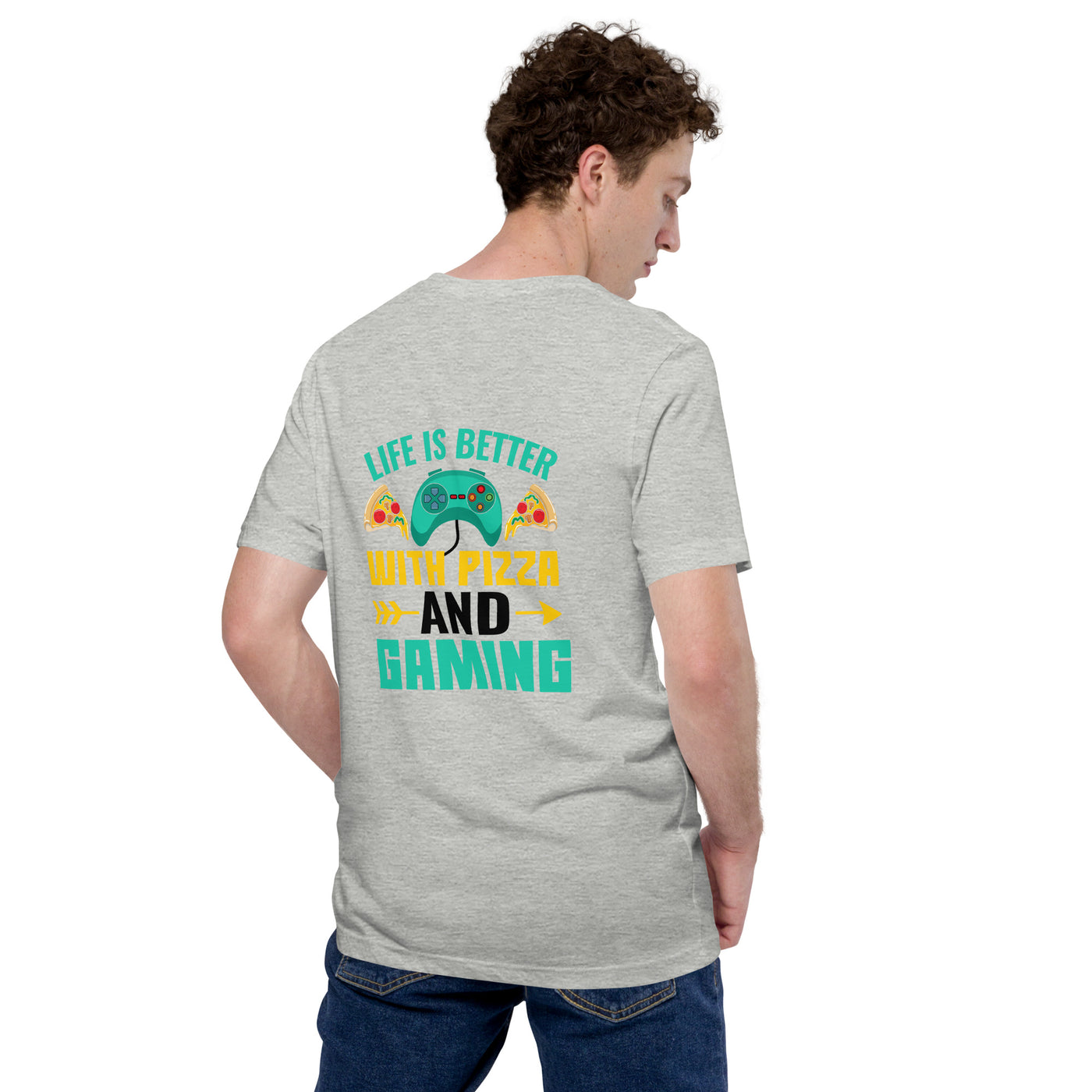 Life is Better With Pizza and Gaming Rima 14 in Dark Text -Unisex t-shirt