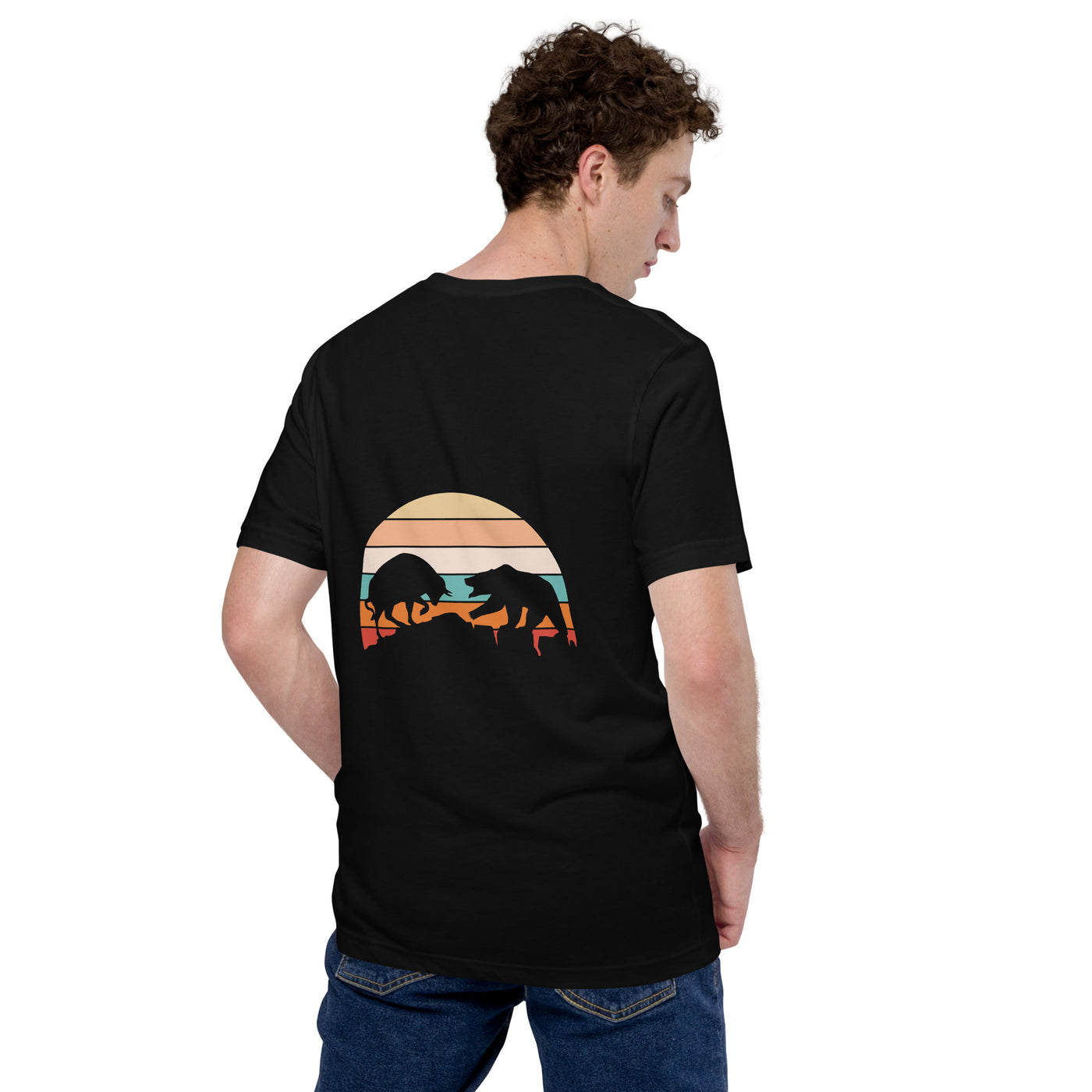 Bull Bear Fight in Sunset - Unisex t-shirt ( Back Print )