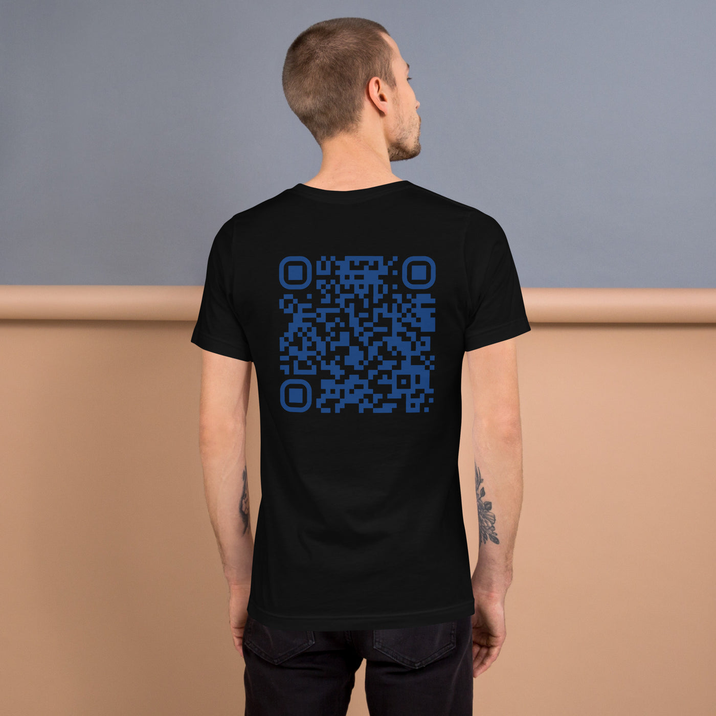 Who's the New Kid, Hacker, Developer, Gamer, Crypto King V1 (Blue) - Unisex t-shirt Personalized QR Code