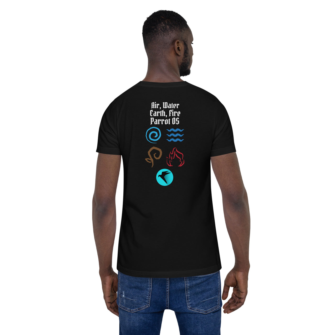 Air, Water, Earth, Fire, Parrot OS - Unisex t-shirt ( Back Print )