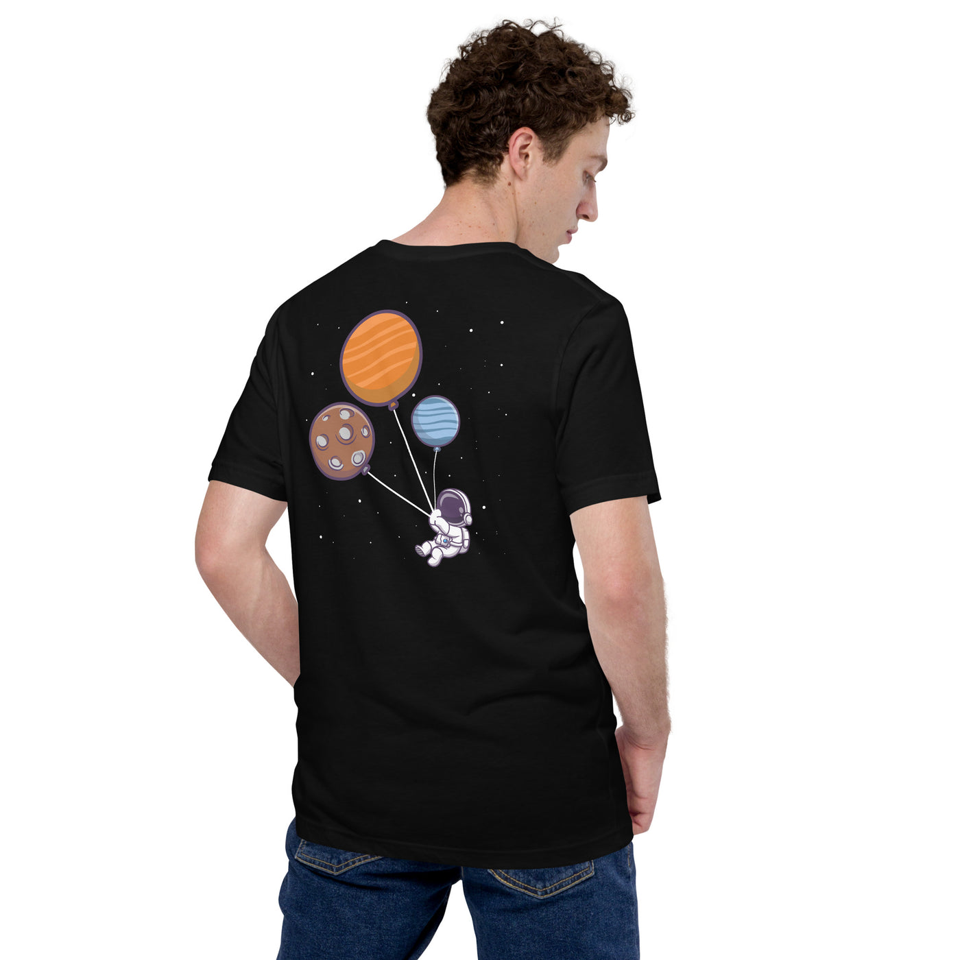 Astronaut with Balloons in Space - Unisex t-shirt ( Back Print )