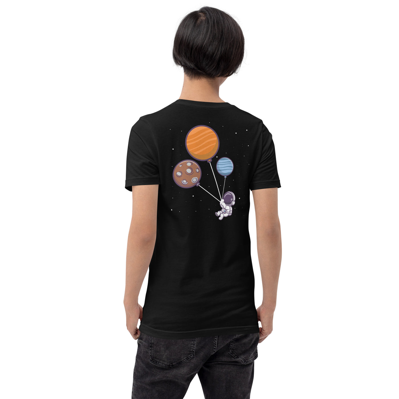 Astronaut with Balloons in Space - Unisex t-shirt ( Back Print )