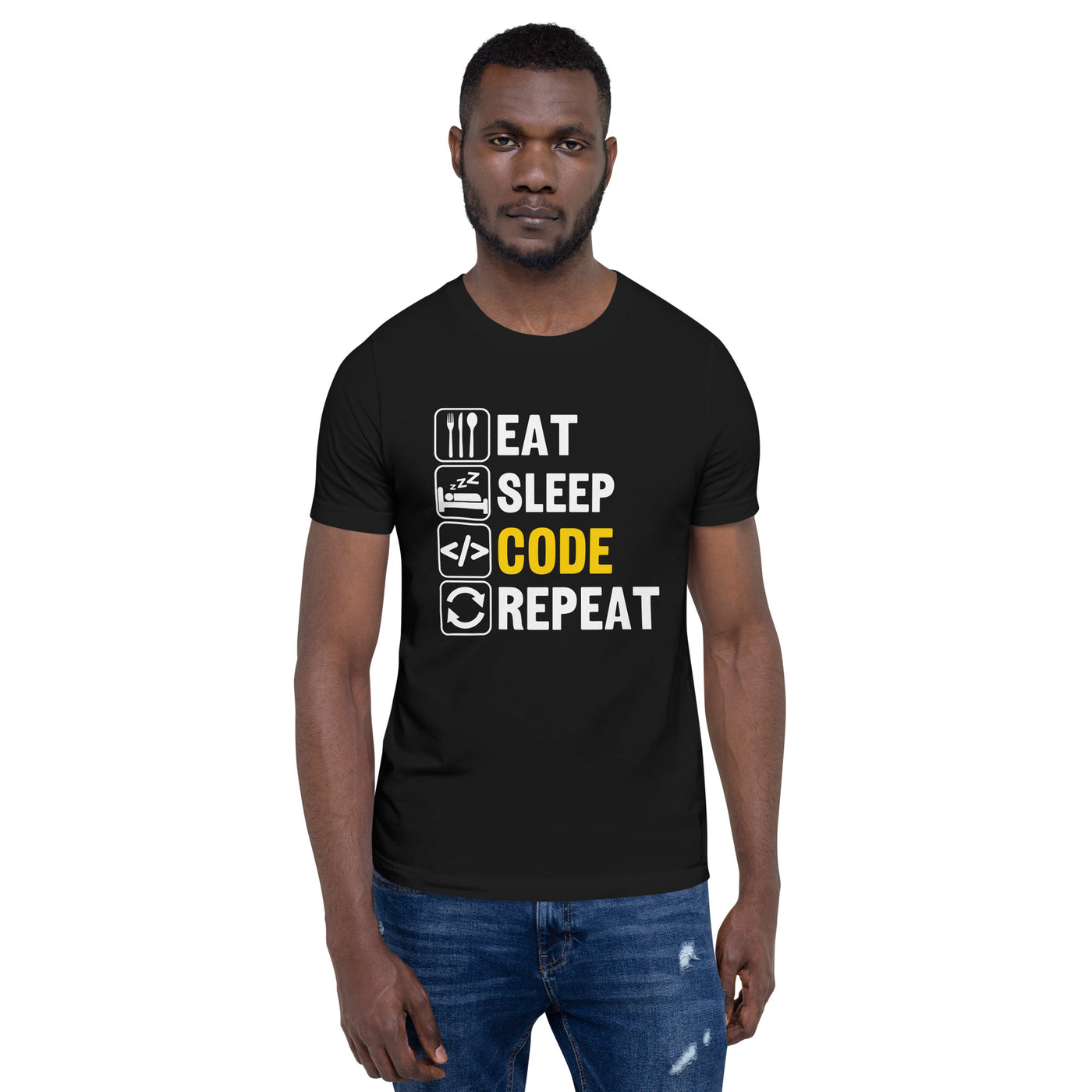 Eat Sleep Code Repeat ( Yellow Text ) - Unisex t-shirt