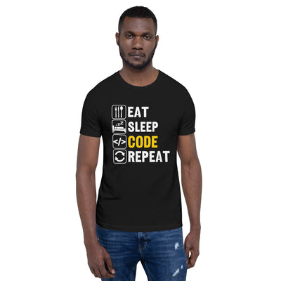 Eat Sleep Code Repeat ( Yellow Text ) - Unisex t-shirt