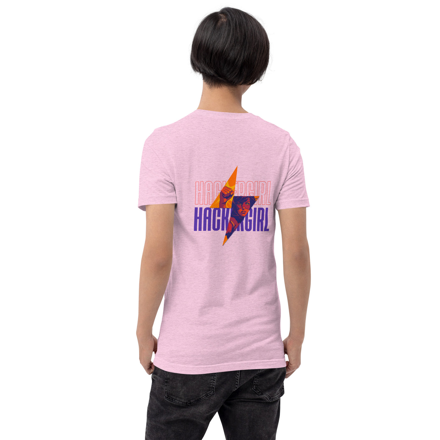 Hacker Girl V1 in Dark Color Text - Unisex t-shirt ( Back Print )