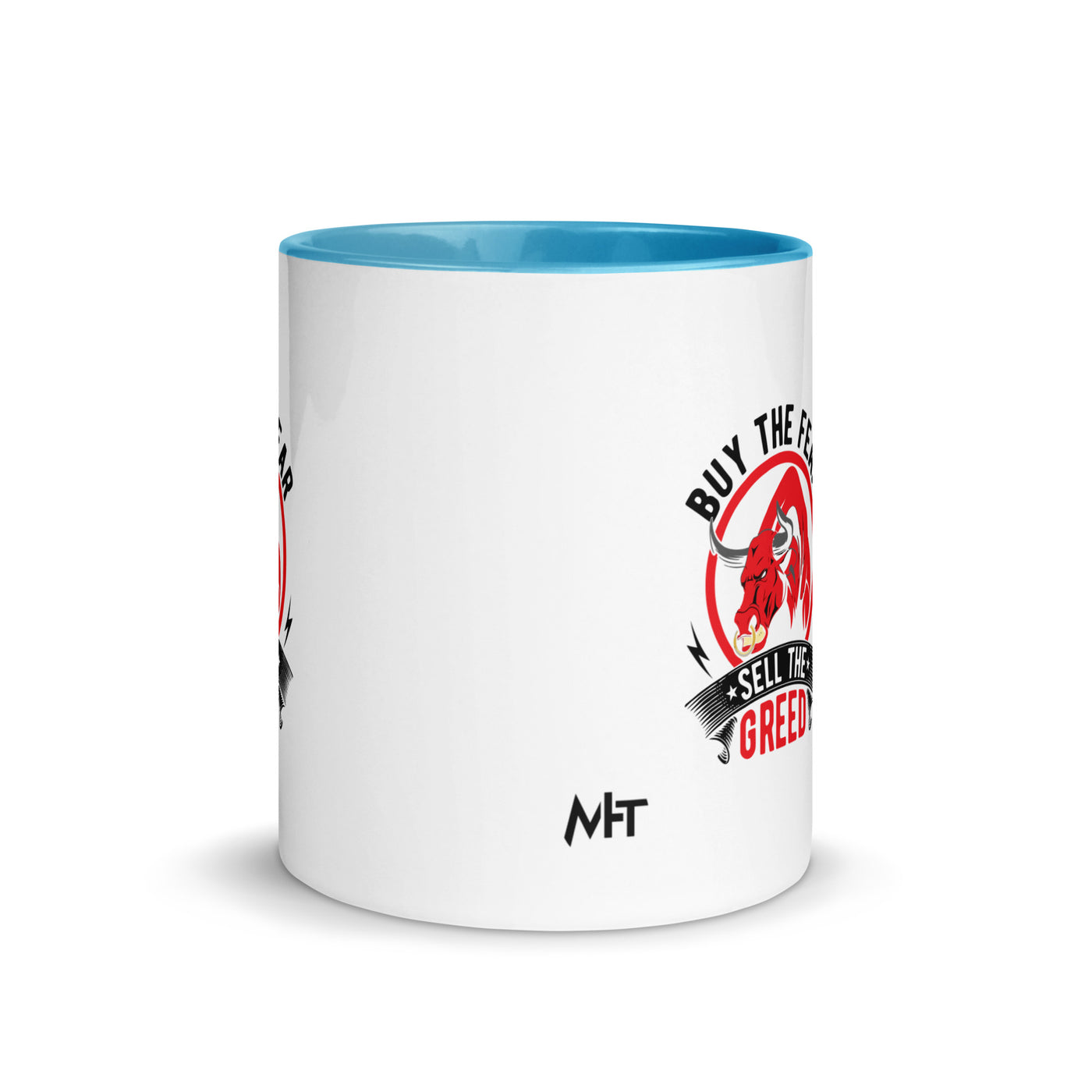 Buy the Fear; Sell the Greed in Dark Text - Mug with Color Inside