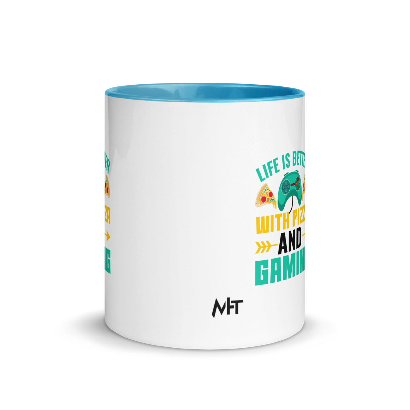 Life is Better With Pizza and Gaming Rima 14 in Dark Text - Mug with Color Inside