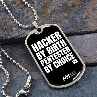 Hacker by Birth - Graphical Dog Tag and Ball Chain