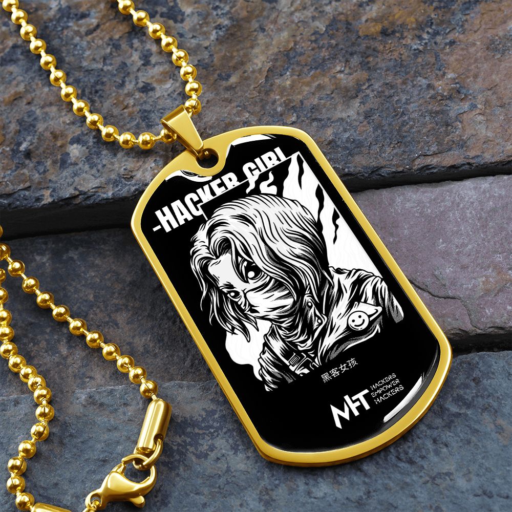 Hacker Girl -  Graphical Dog Tag and Ball Chain