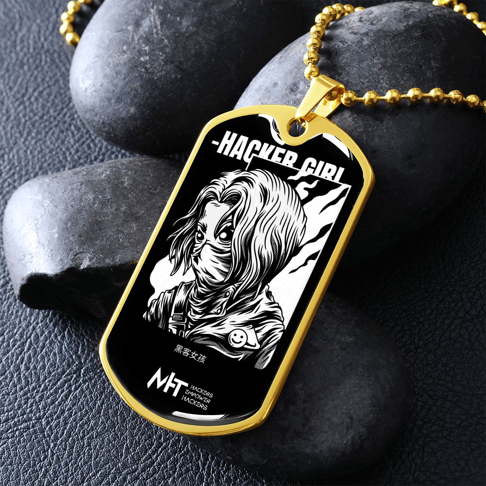 Hacker Girl -  Graphical Dog Tag and Ball Chain