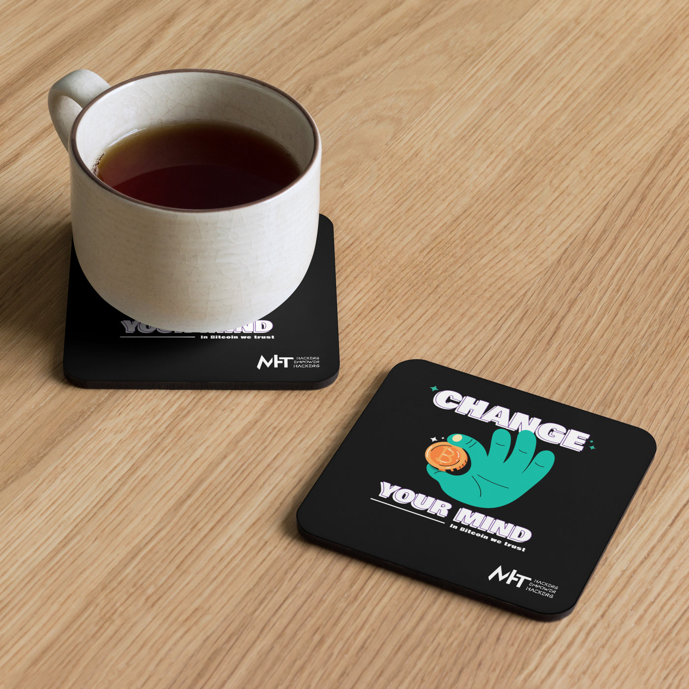 Change your mind in Bitcoin we Trust - Cork-back coaster