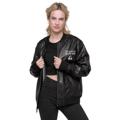 Can't be hacked, Hold my Beer - Leather Bomber Jacket