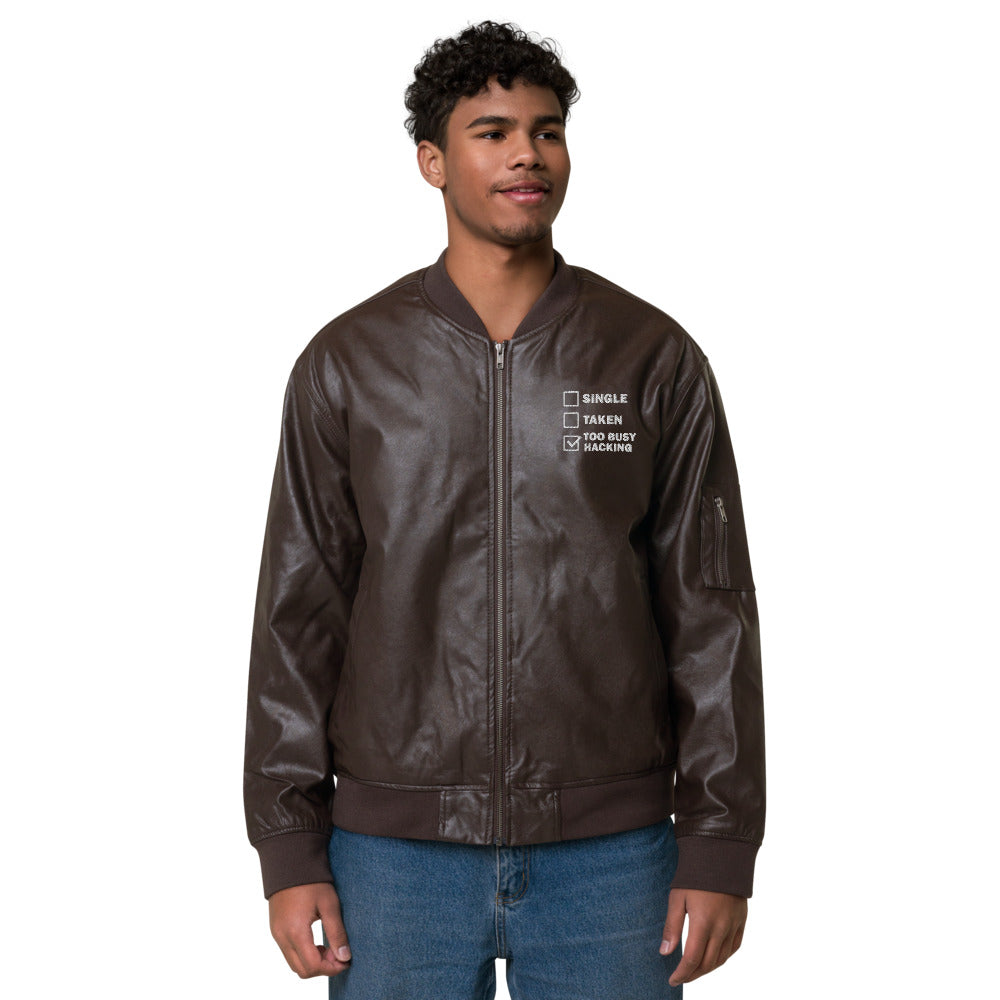Too busy hacking - Leather Bomber Jacket