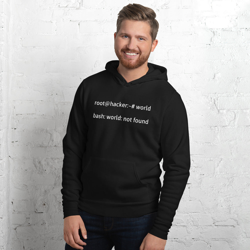 root@hacker:~# world  bash: world: not found - Unisex hoodie