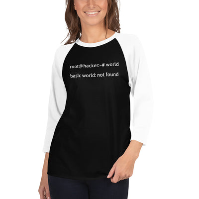 Linux Tweaks - world not found - 3/4 sleeve raglan shirt (white text)