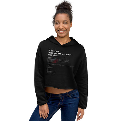 I am root. Piss me off at your own risk - Crop Hoodie