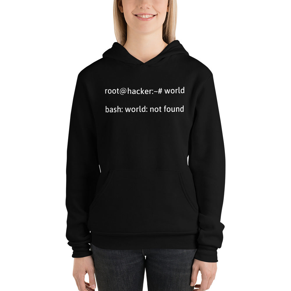 root@hacker:~# world  bash: world: not found - Unisex hoodie