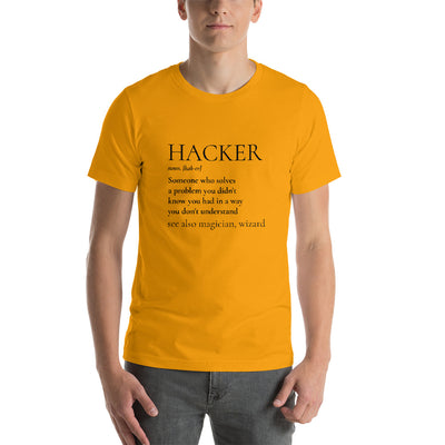 HACKER noun. [hak-er] - Short-Sleeve Unisex T-Shirt (black text)