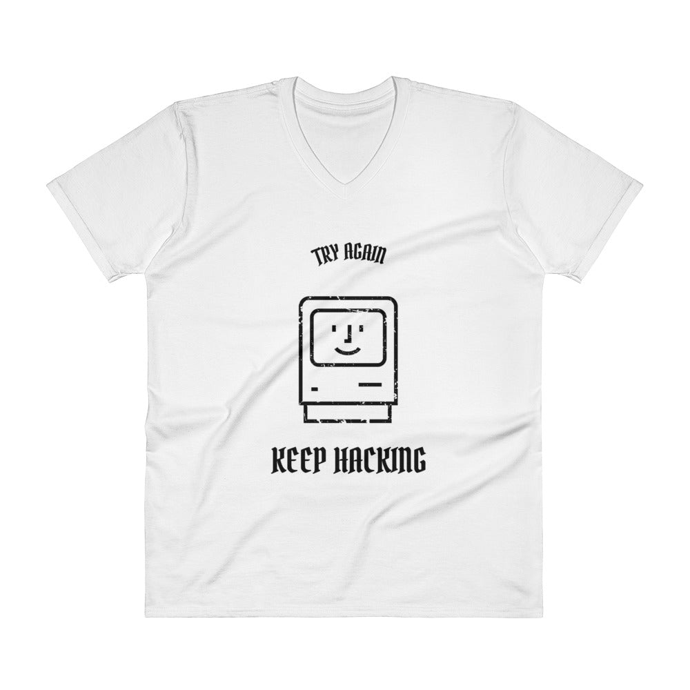 Keep hacking - V-Neck T-Shirt (black text)