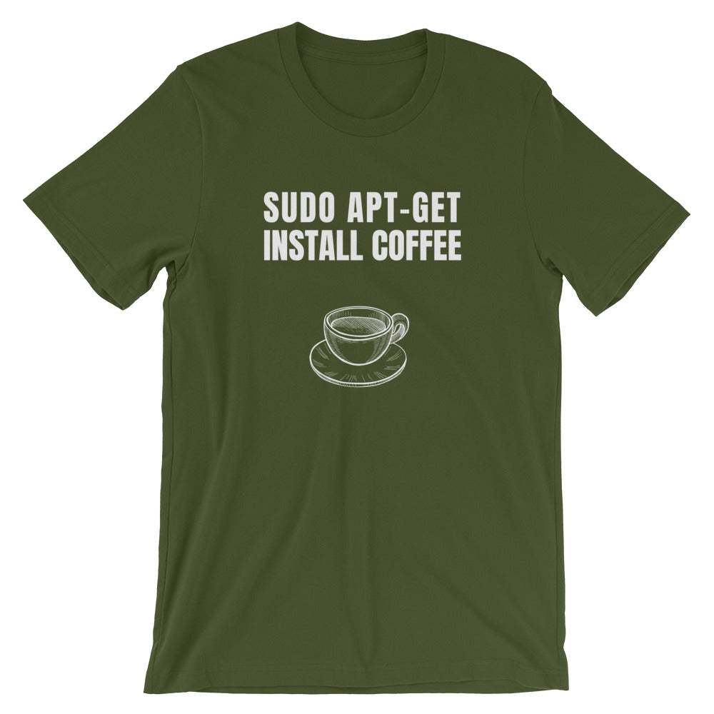 SUDO APT-GET  INSTALL COFFEE - Short-Sleeve Unisex T-Shirt (white text)