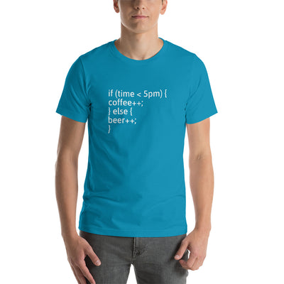 if (time < 5pm) - Short-Sleeve Unisex T-Shirt (white text)
