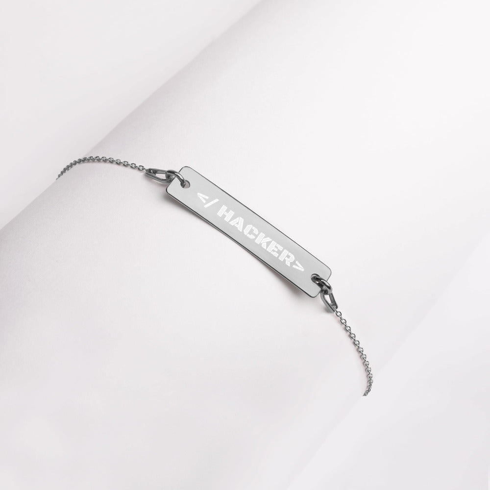 Hacker - Engraved Silver Bar Chain Bracelet