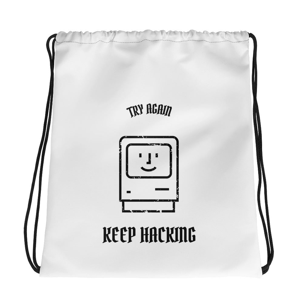 Keep hacking - Drawstring bag (black text)