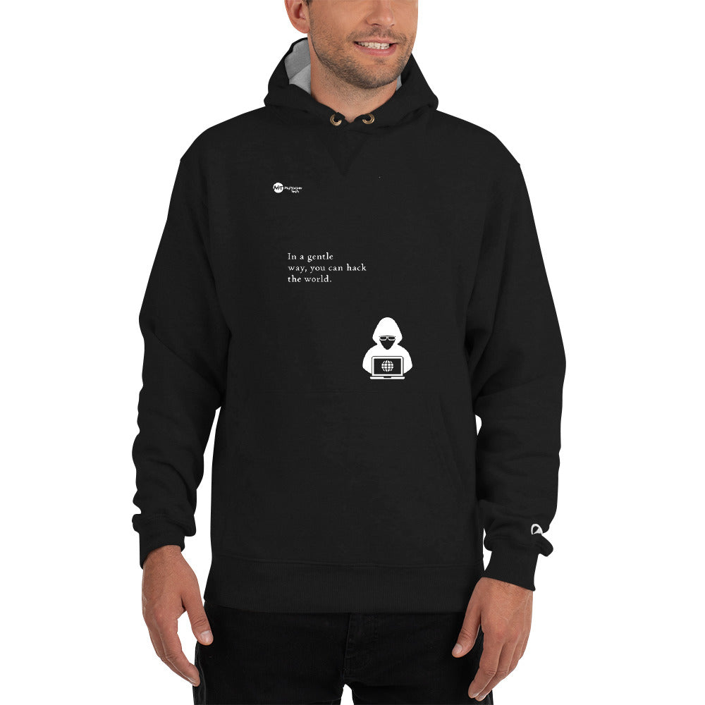 You can hack the world - Champion Hoodie (white text)