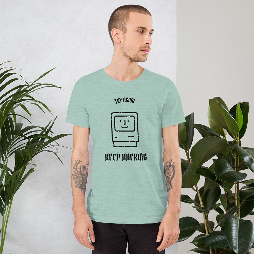 Keep hacking - Short-Sleeve Unisex T-Shirt (black text)