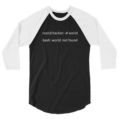 Linux Tweaks - world not found - 3/4 sleeve raglan shirt (white text)
