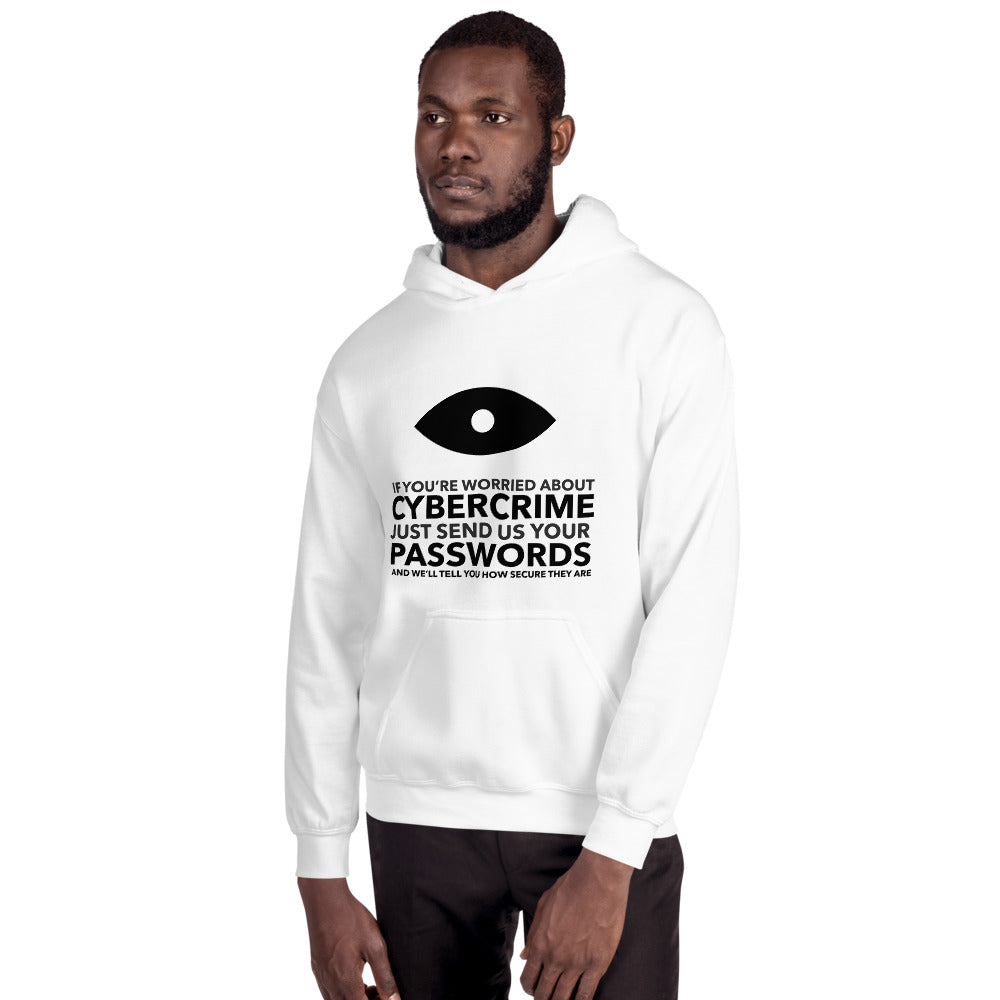 If you’re worried about cybercrime, just send us your passwords and we’ll tell you how secure they are - Unisex Hoodie (black text)