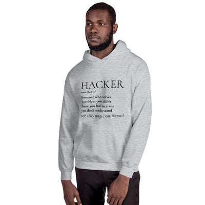 HACKER noun. [hak-er] - Unisex Hoodie (black text)