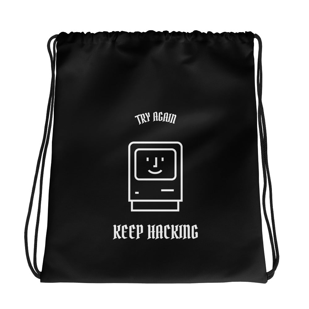 Keep hacking - Drawstring bag (white text)