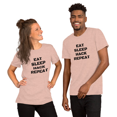 EAT SLEEP HACK REPEAT - Short-Sleeve Unisex T-Shirt (black text)