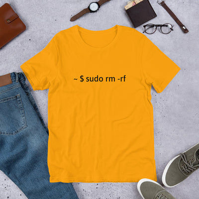 sudo rm -rf  - Short-Sleeve Unisex T-Shirt (black text)