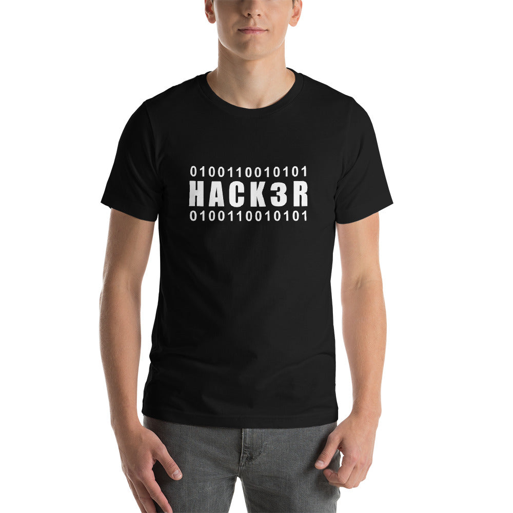 0100110010101 Hack3r  Short-Sleeve Unisex T-Shirt (white text)