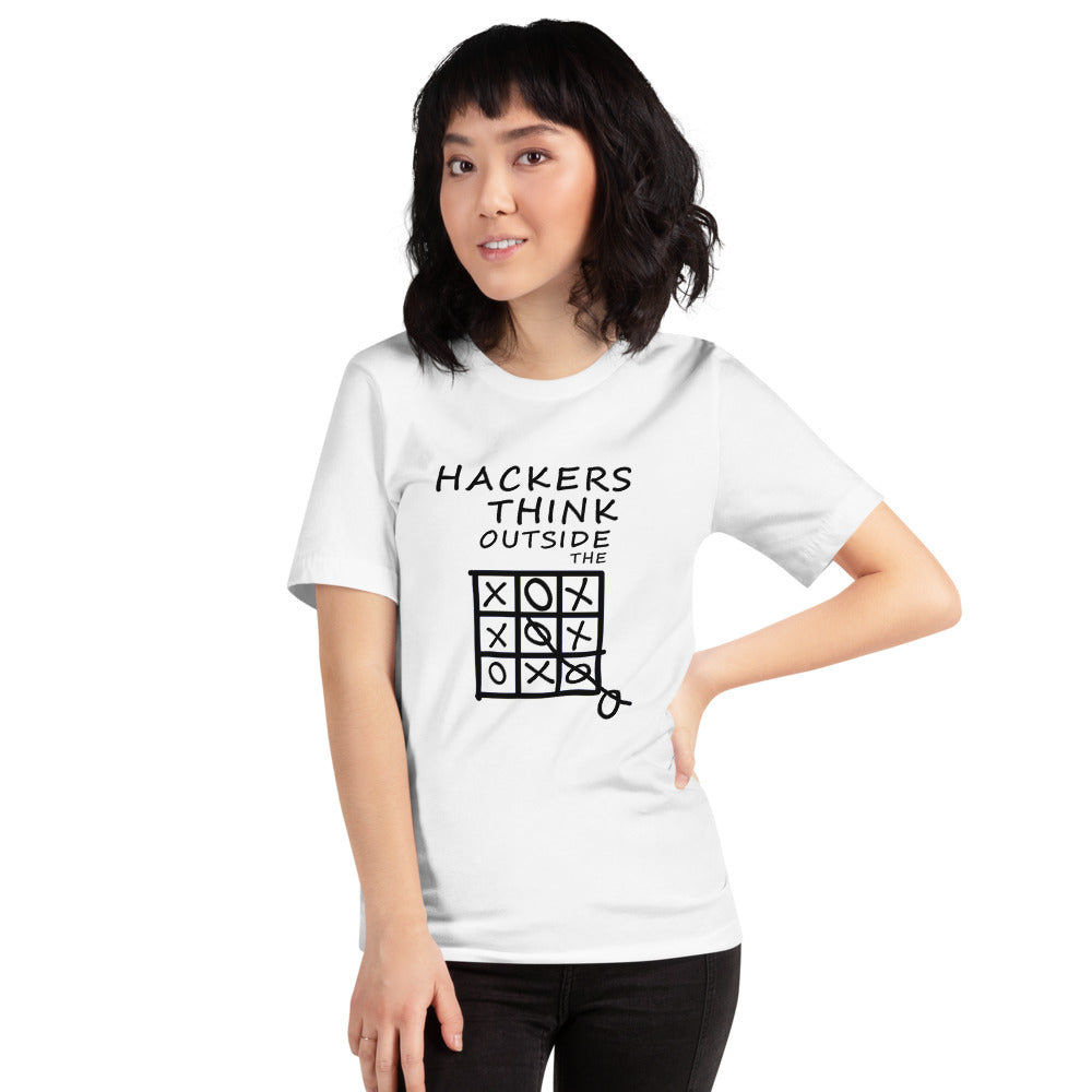 Hackers think outside the box - Short-Sleeve Unisex T-Shirt (black text)
