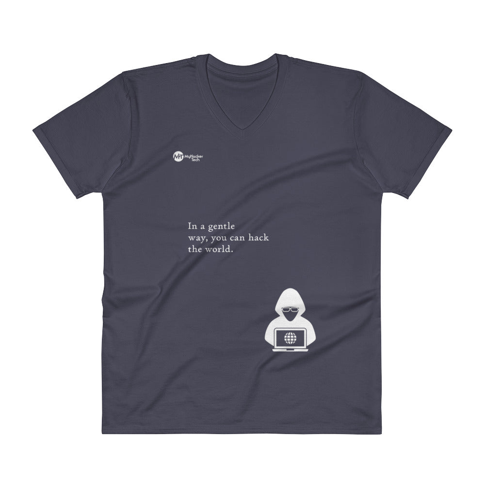 You can hack the world - V-Neck T-Shirt (white text)