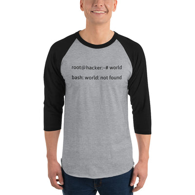 Linux Tweaks - world not found - 3/4 sleeve raglan shirt (black text)