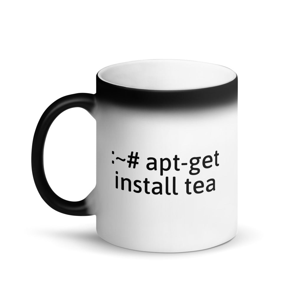 "apt-get install tea" Hacker Mug (Matte Black Magic)