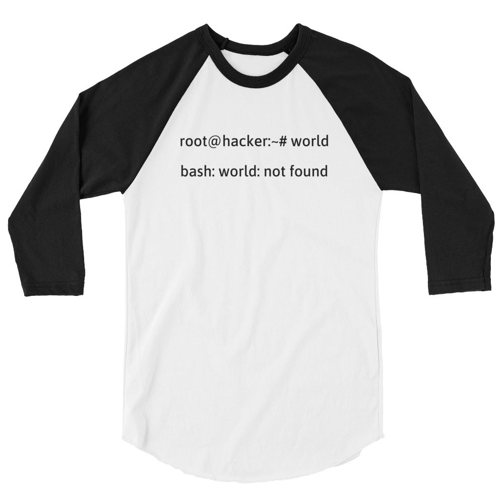 Linux Tweaks - world not found - 3/4 sleeve raglan shirt (black text)