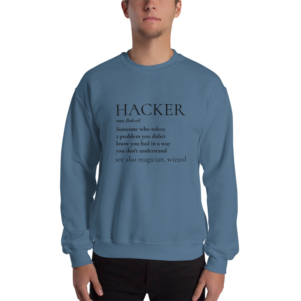 HACKER noun. [hak-er] - Unisex Sweatshirt (black text)