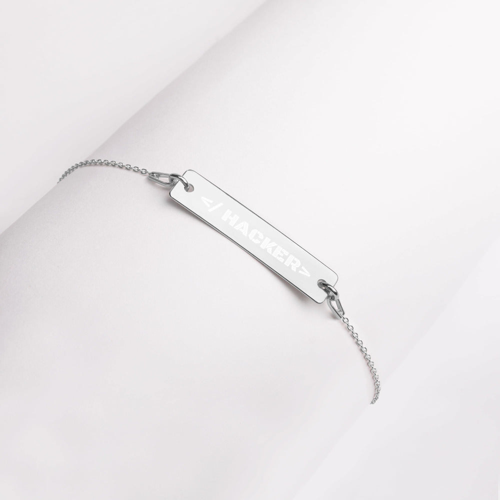 Hacker - Engraved Silver Bar Chain Bracelet