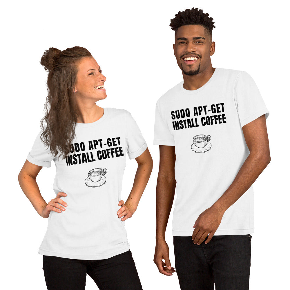 SUDO APT-GET  INSTALL COFFEE - Short-Sleeve Unisex T-Shirt (black text)