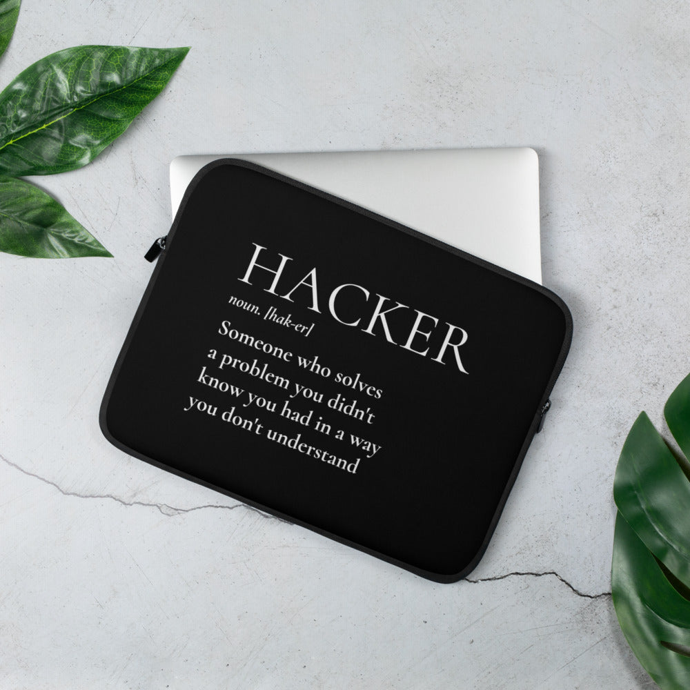 HACKER noun. [hak-er] - Laptop Sleeve (white text)