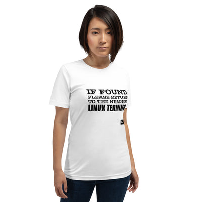 If found please return to the nearest linux terminal - Short-Sleeve Unisex T-Shirt (black text)