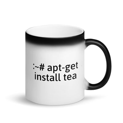 "apt-get install tea" Hacker Mug (Matte Black Magic)