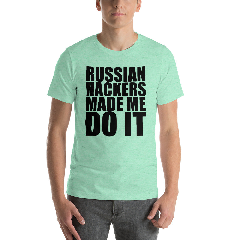 Russian hackers - Short-Sleeve Unisex T-Shirt (black text)
